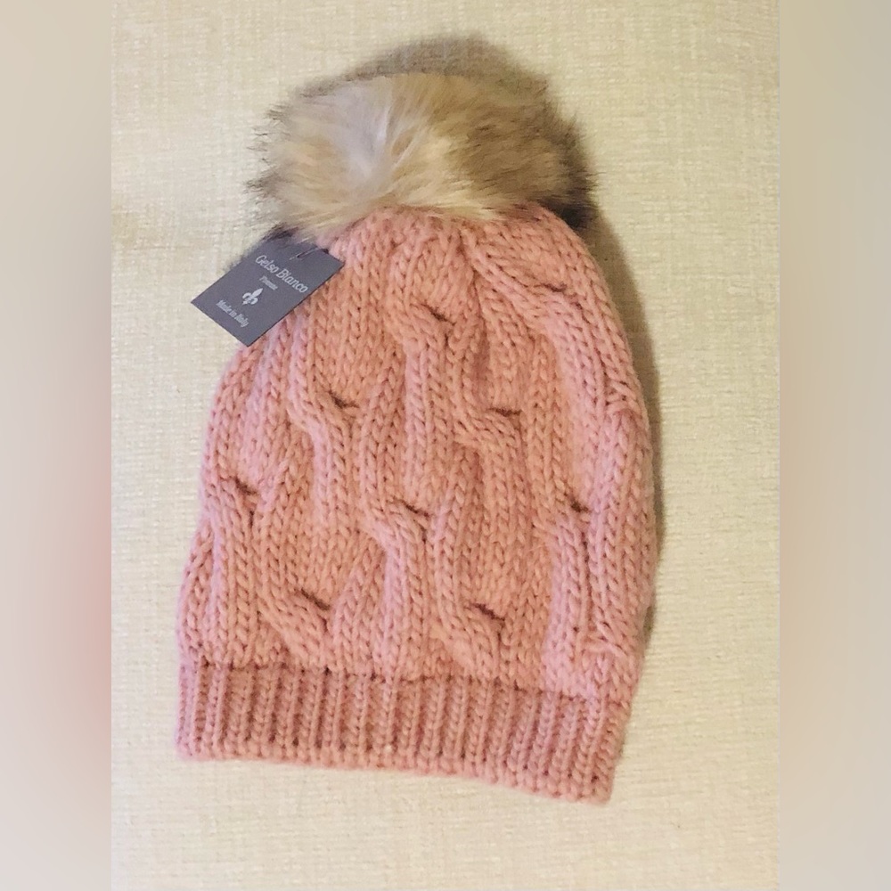 italian Cintelli Gallusso Pink Beani with Fur Pom